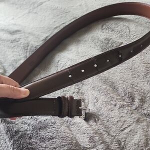 Perry Ellis Dark Brown Leather Belt with Silver Buckle